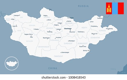 Mongolia map and flag - High Detailed Vector Illustration