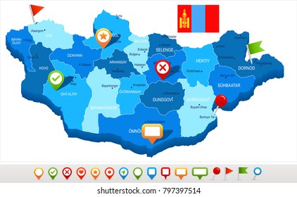 Mongolia map and flag - High Detailed Vector Illustration