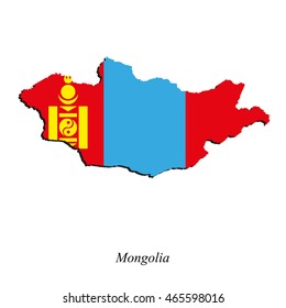 Mongolia map with the flag inside vector illustration.