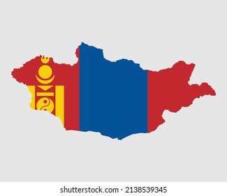 Mongolia Map Flag. Map of Mongolia with the Mongolian country banner. Vector Illustration.