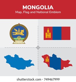  Mongolia Map, Flag and National Emblem 