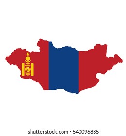 Mongolia map and flag in white background