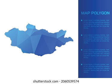 Mapa de Mongolia de diseño moderno de estilo geométrico poligonal azul sobre fondo blanco. Mapa de ilustraciones vectoriales en un diseño poligonal geométrico azul moderno sobre fondo blanco. Ilustración vectorial.