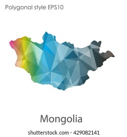 Mongolia map in geometric polygonal style. Abstract Mongolia map with triangle.Mosaic of Mongolia map background.