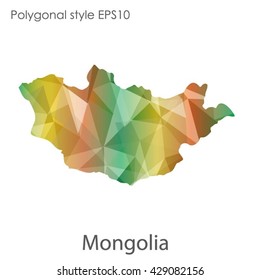Mongolia map in geometric polygonal style. Abstract Mongolia map with triangle.Mosaic of Mongolia map background.