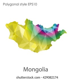 Mongolia map in geometric polygonal style. Abstract Mongolia map with triangle.Mosaic of Mongolia map background.