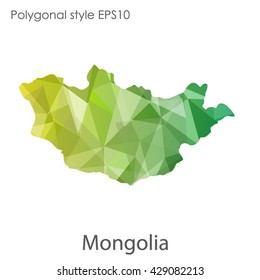 Mongolia map in geometric polygonal style. Abstract Mongolia map with triangle.Mosaic of Mongolia map background.