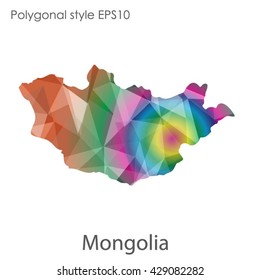 Mongolia map in geometric polygonal style. Abstract Mongolia map with triangle.Mosaic of Mongolia map background.