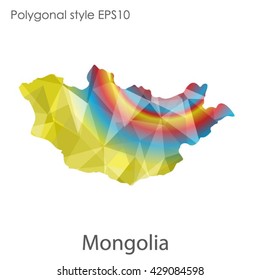 Mongolia map in geometric polygonal style. Abstract Mongolia map with triangle.Mosaic of Mongolia map background.