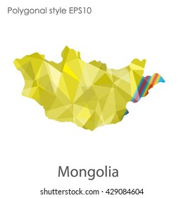 Mongolia map in geometric polygonal style. Abstract Mongolia map with triangle.Mosaic of Mongolia map background.