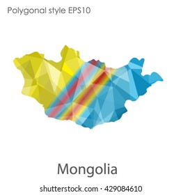 Mongolia map in geometric polygonal style. Abstract Mongolia map with triangle.Mosaic of Mongolia map background.