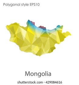 Mongolia map in geometric polygonal style. Abstract Mongolia map with triangle.Mosaic of Mongolia map background.