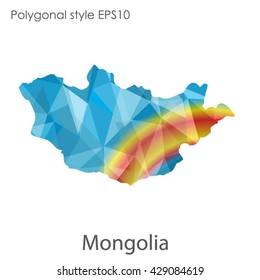 Mongolia map in geometric polygonal style. Abstract Mongolia map with triangle.Mosaic of Mongolia map background.
