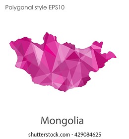 Mongolia map in geometric polygonal style. Abstract Mongolia map with triangle.Mosaic of Mongolia map background.