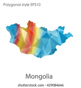 Mongolia map in geometric polygonal style. Abstract Mongolia map with triangle.Mosaic of Mongolia map background.