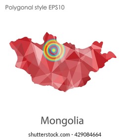 Mongolia map in geometric polygonal style. Abstract Mongolia map with triangle.Mosaic of Mongolia map background.