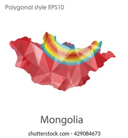 Mongolia map in geometric polygonal style. Abstract Mongolia map with triangle.Mosaic of Mongolia map background.