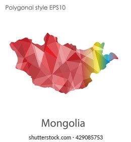 Mongolia map in geometric polygonal style. Abstract Mongolia map with triangle.Mosaic of Mongolia map background.