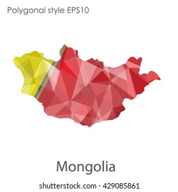 Mongolia map in geometric polygonal style. Abstract Mongolia map with triangle.Mosaic of Mongolia map background.