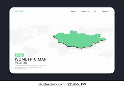Mongolia map green on white background with isometric vector.
