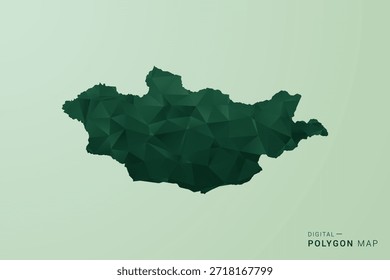 Mapa de Mongolia - Ilustración vectorial de estilo de polígono verde, diseño geométrico de bajo poli con silueta limpia sobre fondo verde suave.