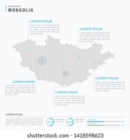 Mongolia map infographics with abstract pixelated dot pattern on white background. Stylized map concept with elementsl. - Vector illustration