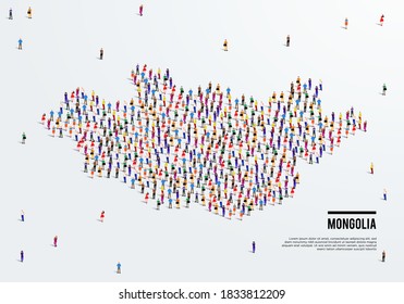Mongolia Map. Large group of people form to create a shape of Mongolia Map. vector illustration.