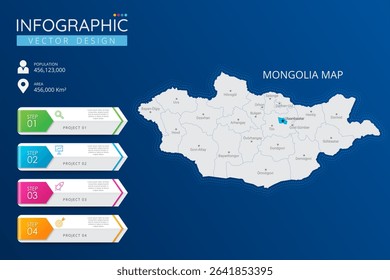 Mongolia map with location pointer marks. High detailed country map with division, cities and capital infographic template. Vector illustration EPS10