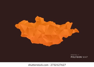 Mongolia Map - low poly polygon vector, geometric triangulated silhouette in orange and dark brown tones, clean modern infographic style, isolated background.