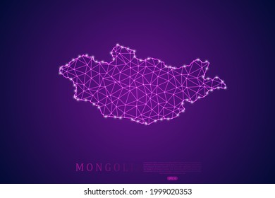 Mongolia Map mash line and point scales on purple technology background. Wire Frame 3D mesh polygonal network line, design sphere, dot and structure -  Vector illustration eps 10