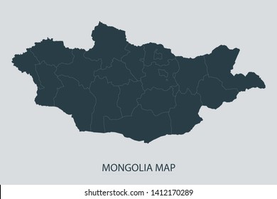 Mongolia map on gray background vector, Mongolia Map Outline Shape Gray on White Vector Illustration, Map with name Mongolia. High detailed Gray illustration map. Symbol for your web site design logo.