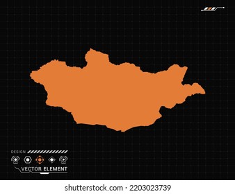 Mongolia map of orange digital frame HUD, GUI, UI interface technology radar vector.