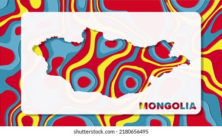 Mongolia Map with Paper Cut Waves Background Shape perfect for Greeting Card, Desktop Wallpaper, and Banner