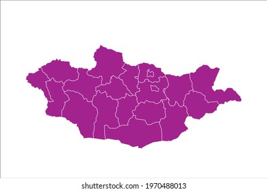 Mongolia Map pink Color on White Backgound