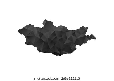 Mongolia Map - Polygon Style Vector Illustration in Black and Gray Gradient, Low Poly Geometric Design, Isolated on White Background for Infographics and Education.