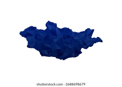 Mongolia Map - Polygon Style Vector Illustration in Dark Blue Gradient, Low Poly Geometric Design, Isolated on White Background for Infographics and Education.