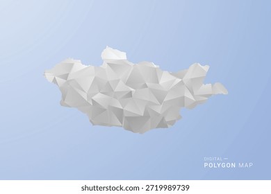 Mapa de Mongolia - Ilustración vectorial de estilo polígono en gris, blanco y azul, diseño geométrico de bajo poli, silueta mínima, adecuada para infografía y diseño moderno.