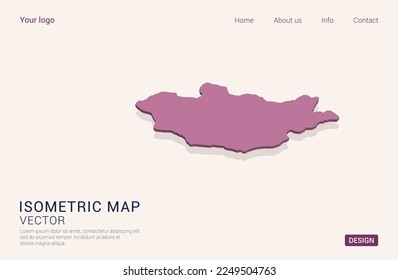 Mongolia map purple on white background with 3d isometric vector illustration