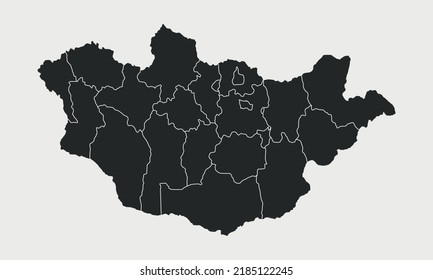 Mongolei-Karte mit Regionen, Provinzen einzeln auf weißem Hintergrund. Übersicht über die Mongolei. Vektorgrafik