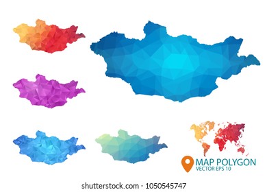Mongolia Map - Set of geometric rumpled triangular low poly style gradient graphic background , Map world polygonal design for your . Vector illustration eps 10.