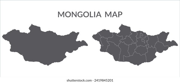 Mapa de Mongolia. Mapa de Mongolia en color gris fijo