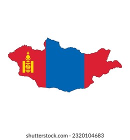 Mongolia map silhouette with flag isolated on white background
