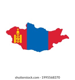 Silueta de mapa de Mongolia con bandera sobre fondo blanco