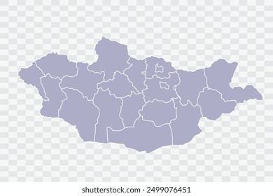 Mongolia Map silver Color on White Background quality files Png