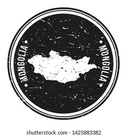 Mongolia Map Symbol. Round Design Stamp Travel and Business Vector.