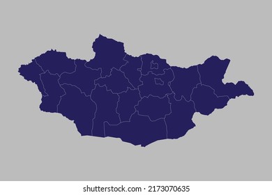 Mongolia map vector, blue color, Isolated on gray background