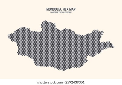 Mongolia Map Vector Hexagonal Halftone Pattern Isolate On Light Background. Hex Texture in the Form of a Map of Mongolia. Modern Technological Contour Map of Mongolia for Design or Business Projects