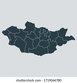 mongolia map vector, isolated on gray background