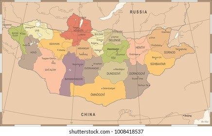 Mongolia Map - Vintage High Detailed Vector Illustration