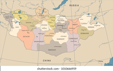 Mongolia Map - Vintage High Detailed Vector Illustration